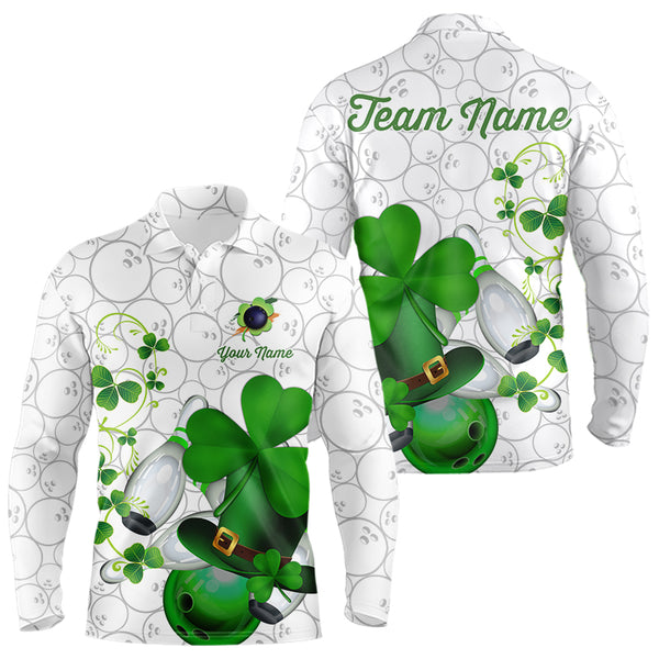 Green shamrock Mens bowling polo, quarter zip shirts Custom St Patrick Day team league bowling jerseys NQS9532