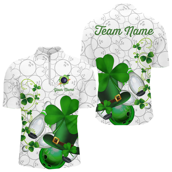 Green shamrock Mens bowling polo, quarter zip shirts Custom St Patrick Day team league bowling jerseys NQS9532