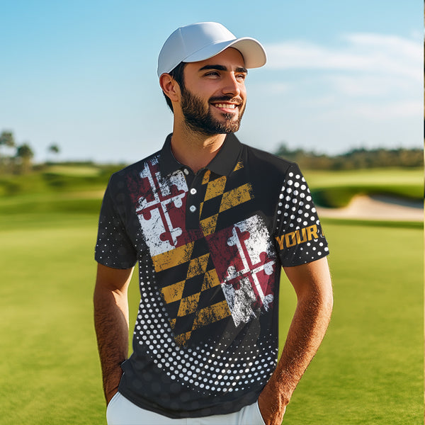 Personalized golf polo shirts for Men Vintage Maryland Flag Custom patriotic golf tops for mens NQS9537