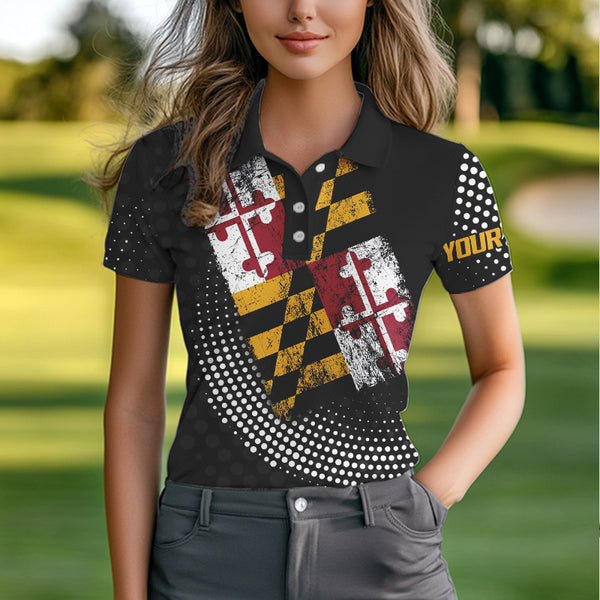 Personalized golf polo shirts for Women Vintage Maryland Flag Custom patriotic golf tops for ladies NQS9537