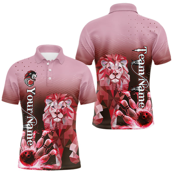 Red Lightning Lion Bowling Polo, Quarter Zip Shirts for Men Custom Lion Bowling Team jerseys NQS9692