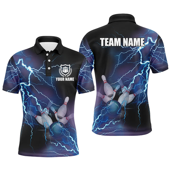 Personalisierte Bowling-Shirts mit blauem Blitz und Donner, Bowling-Team trikot, Geschenk für Bowler NQS5244