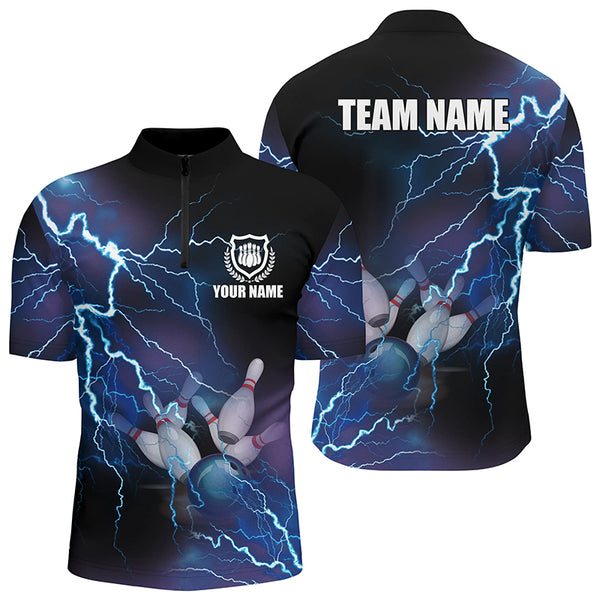 Personalisierte Bowling-Shirts mit blauem Blitz und Donner, Bowling-Team trikot, Geschenk für Bowler NQS5244
