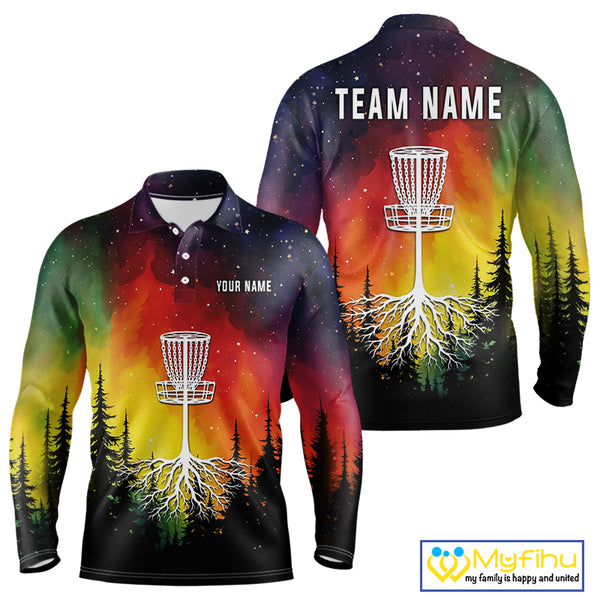 Colorful rainbow trees pattern Disc golf polo shirts for Mens Custom Disc Golf Clothing for Team  NQS10128