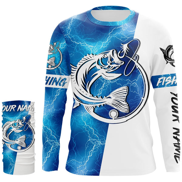 Bass Fishing tattoo blue lightning Customized Name Fishing jerseys performance apparel NQS2644