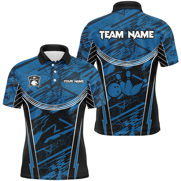 Blue camo Men Bowling Polo Shirts custom team bowling jerseys, gift for bowlers NQS7490