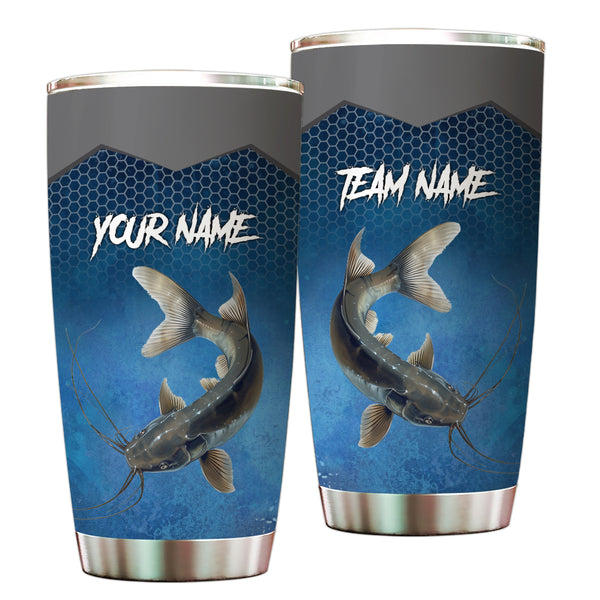 1PC Blue camo Catfish Fishing Customize Stainless Steel Tumbler Cup, Personalized fishing gift NQS9876