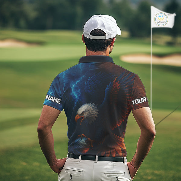 Red and Blue Lightning Thunder Eagle Mens golf polo shirts custom Eagle golf attire for men NQS9977