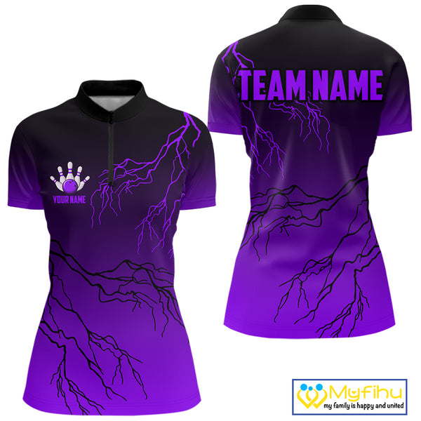Black and Purple gradient Lightning thunder storm Bowling shirts for Women Custom Bowling Team Jersey NQS10136
