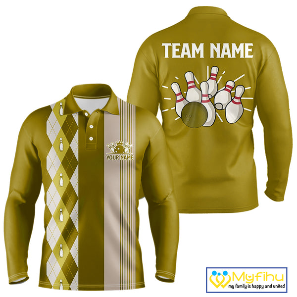 Retro Yellow argyle pattern Bowling shirts For Men custom bowling team jerseys Bowler Outfits NQS10277