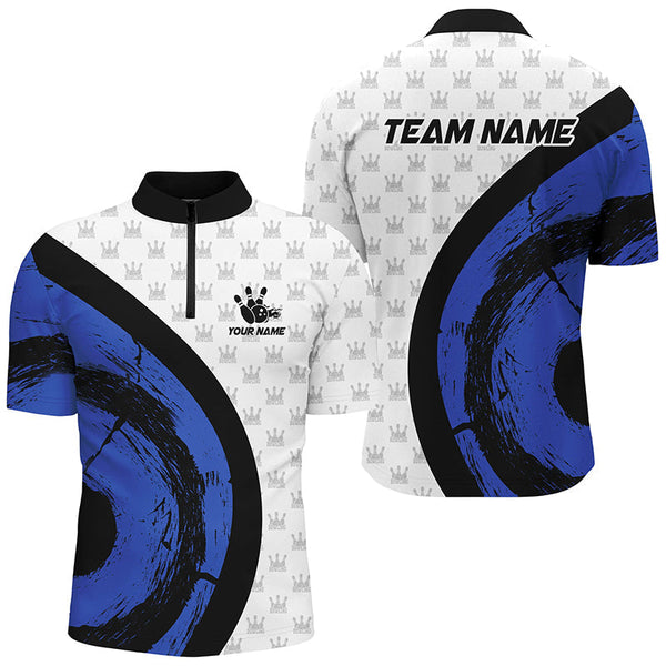 White Bowling Camo Mens bowling shirts Personalized Bowling Team Jerseys, Bowling Uniform | Blue NQS8494