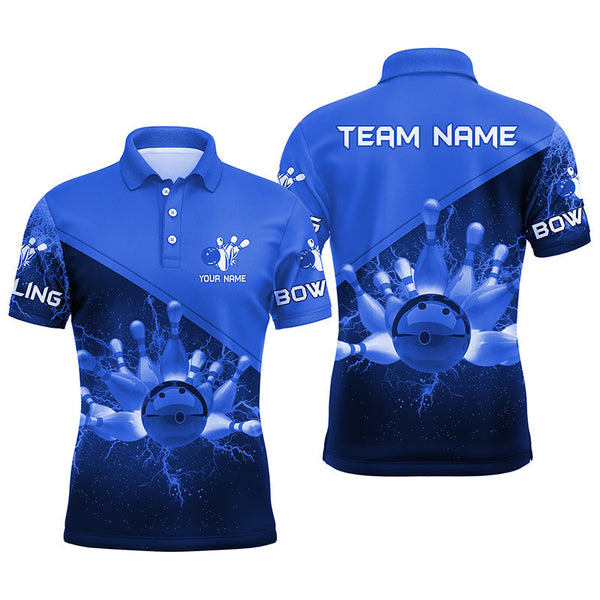 Mens polo bowling shirts Custom blue lightning thunder Bowling Team Jersey, gift for team Bowlers NQS6620