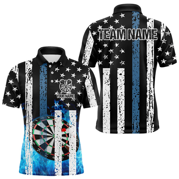 Blue Flame Dart Board Black and White American Flag Custom Team Dart Polo, Quarter Zip Shirt For Men NQS9201