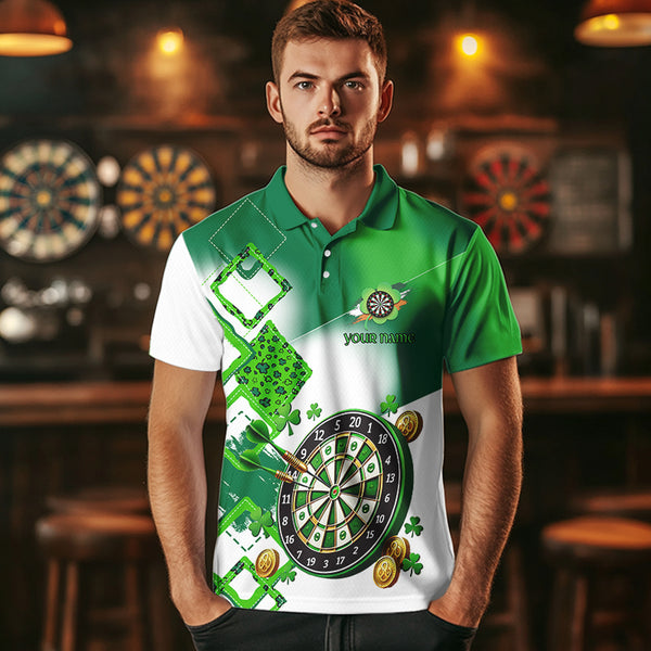 Green shamrock Mens Darts Polo, Quarter Zip shirts Custom St Patrick Day team league darts jersey NQS9557
