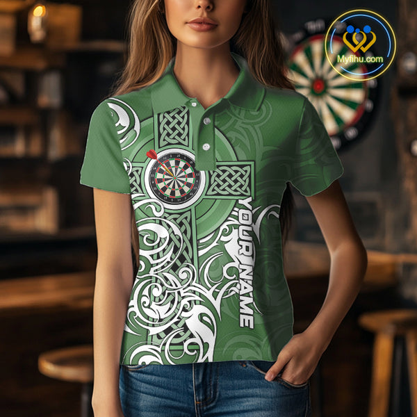 Green Irish Tribal Cross St Patrick's Day Women Darts shirts Custom Lucky Darts Team Jerseys NQS9553