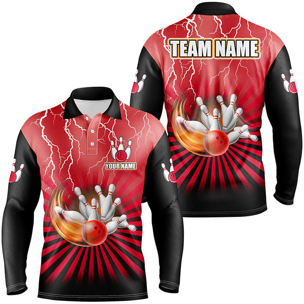 Mens Bowling Shirts Custom lightning storm vintage Bowling Team Jersey, gift for Bowlers | Red NQS8282