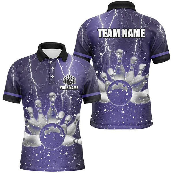 Purple lightning thunder Men Polo, 1/4 Zip Shirts Custom bowling team jerseys, gift for bowlers NQS7865