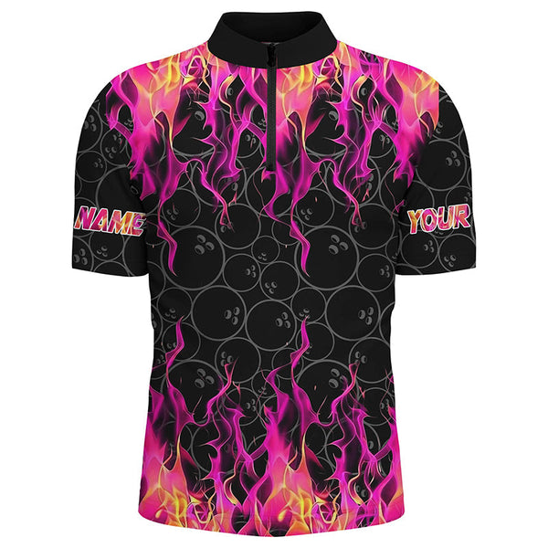 Black and Pink Flame camo Men bowling shirts Custom Flame Bowling Shirt Team Bowling Jersey NQS8304