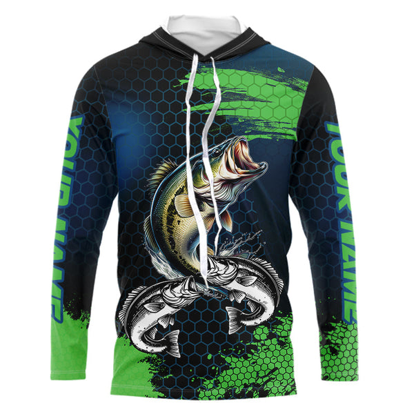Blue and Green Camo Largemouth Bass fishing custom Bass fishing jerseys, personalized fishing gifts NQS9218