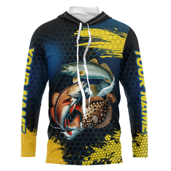 Blue and Yellow Camo Redfish, Speckled Trout, Flounder Texas slam fishing custom fishing jerseys NQS9219