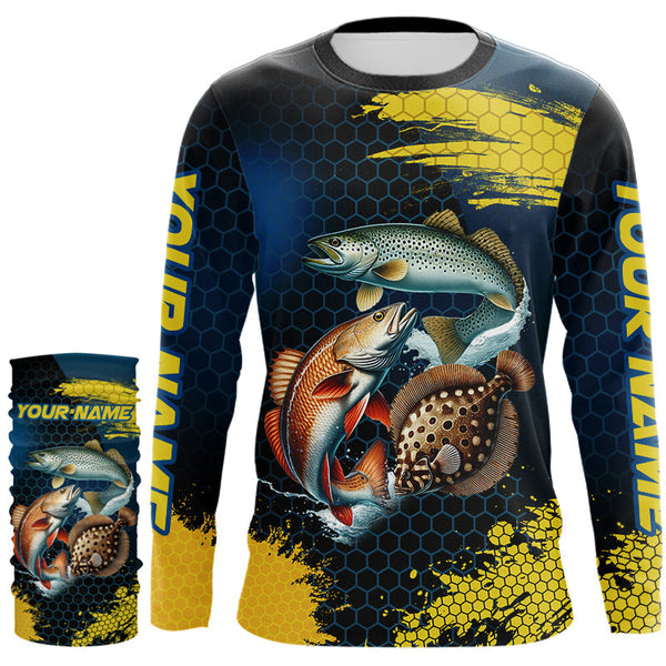 Blue and Yellow Camo Redfish, Speckled Trout, Flounder Texas slam fishing custom fishing jerseys NQS9219