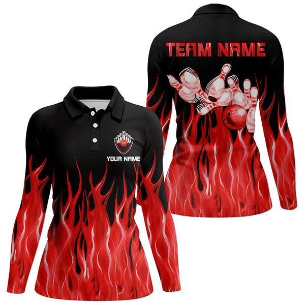 Red flame Womens bowling polo shirt black Bowling Jerseys Personalized Bowling Team Shirts NQS7052