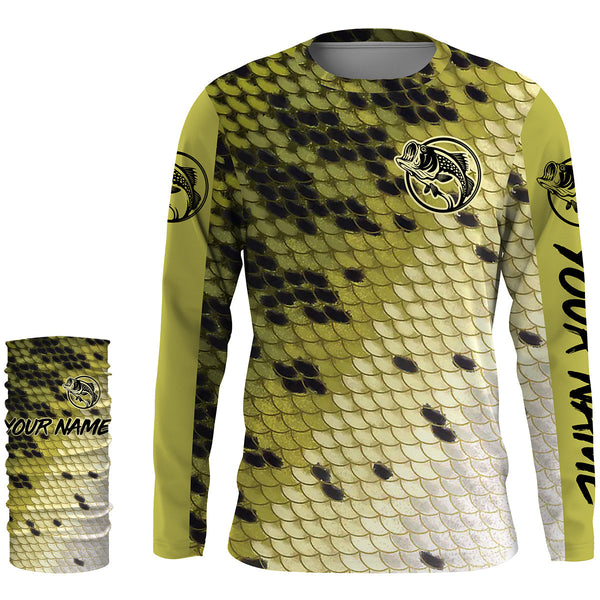 Largemouth Bass fishing green scales Custom Name UV protection UPF 30+ fishing jersey NQS2976