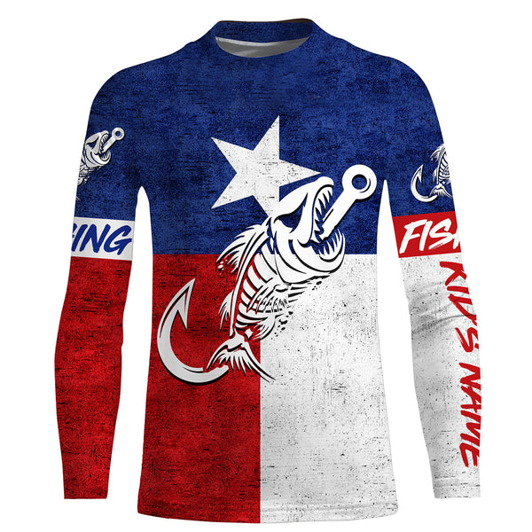 Texas fishing Fish hook skull reaper vintage flag Custom Name sun protection fishing shirts for men NQS3491