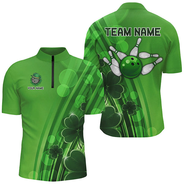 Green clover St Patrick Day bowling shirts for men custom Team bowling jerseys, gifts for bowlers NQS8084