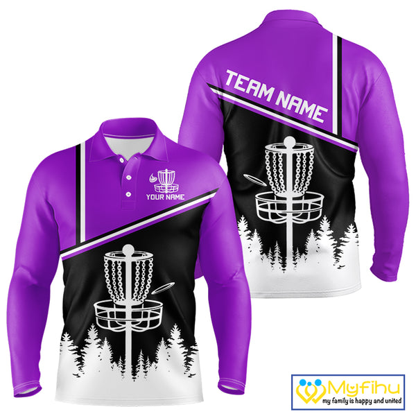 Black, White and Purple Disc Golf basket Mens Disc golf polo shirts Custom team disc golf jerseys NQS9996