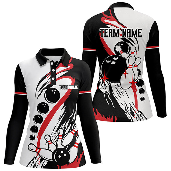 Black and white retro bowling league jerseys custom Women Bowling Polo Shirts, gifts for bowlers NQS7061