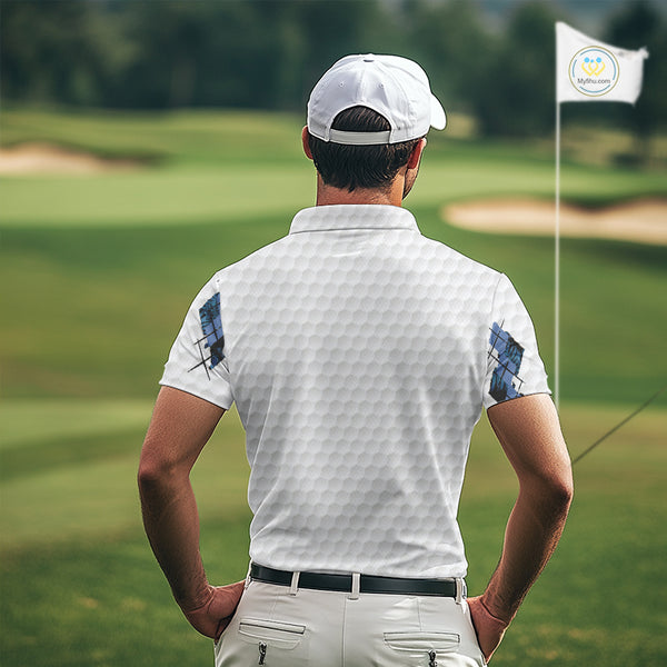 Blue tropical argyle pattern white golf polos shirts for men custom mens golf top, best golf gifts NQS10303
