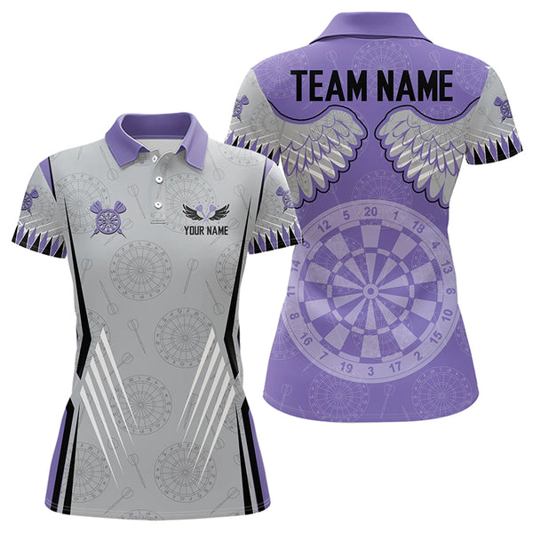 Dart Board Wings Camo Custom Team Dart Polo, Quarter Zip Shirt For Women, Ladies dart jersey | Purple NQS9253
