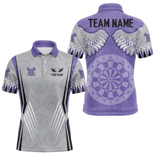 Dart Board Wings Camo Custom Team Dart Polo, Quarter Zip Shirt For Men, Mens dart jersey | Purple NQS9253