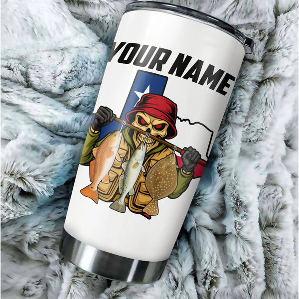 1PC Texas Inshore Slam Fish Reaper Fishing Custom Name Redfish, Trout, Flounder Fishing Tumbler Cup NQS9897