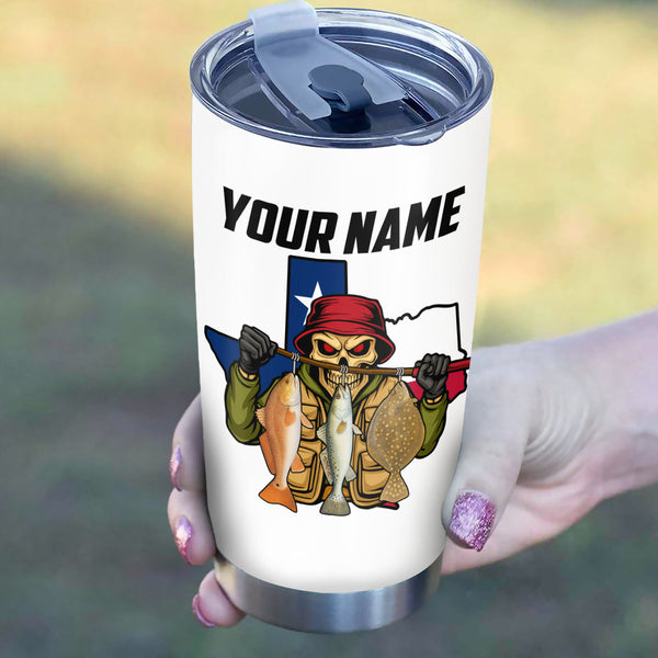 1PC Texas Inshore Slam Fish Reaper Fishing Custom Name Redfish, Trout, Flounder Fishing Tumbler Cup NQS9897