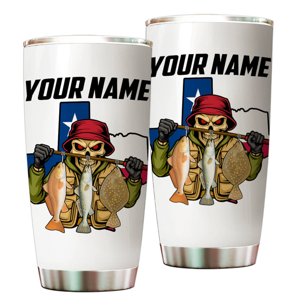 1PC Texas Inshore Slam Fish Reaper Fishing Custom Name Redfish, Trout, Flounder Fishing Tumbler Cup NQS9897