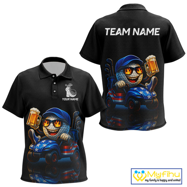 Funny American Flag Golf ball Kid golf polo shirts custom golf and beer golf apparel for Kid NQS10009
