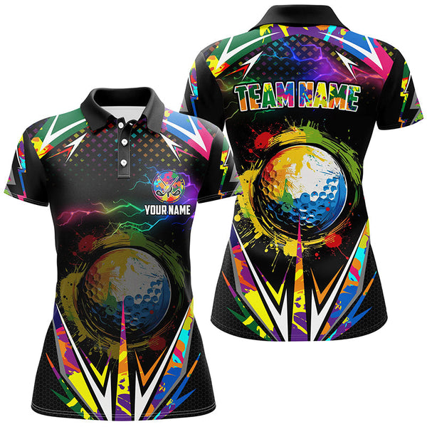 Black Womens golf polo shirts custom colorful lightning team golf jerseys, golf attire for women NQS7906
