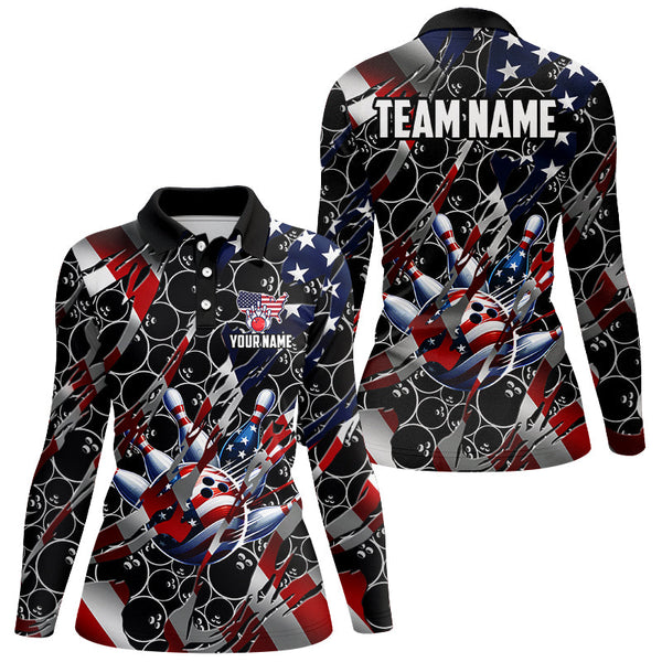 American flag black bowling camo Women bowling shirts Custom patriotic Bowling Team League Jerseys NQS8550