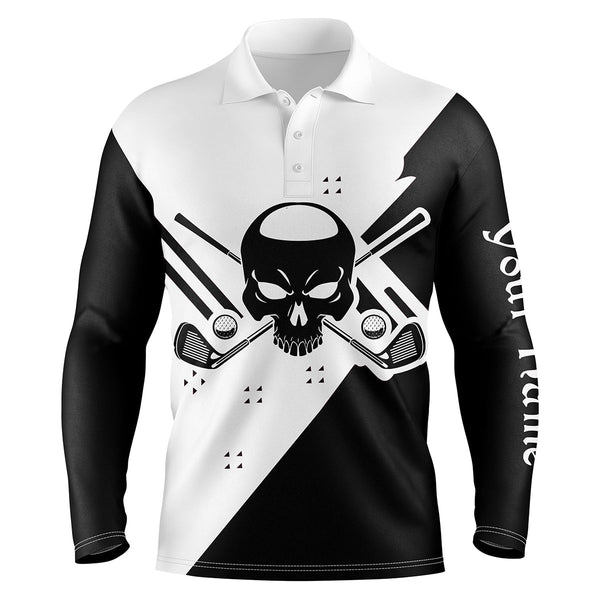 Black & white long sleeve Skull Golf Polo Shirts for Men custom golf shirts NQS3356