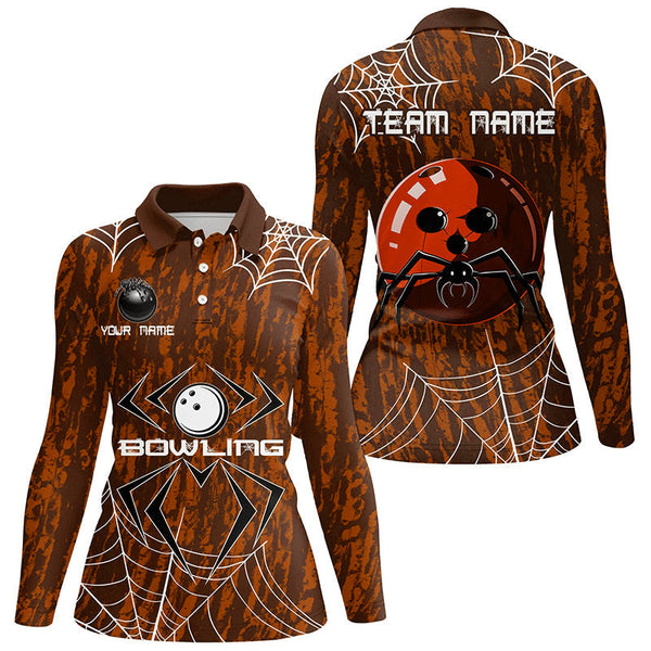 Orange Camo Bowling Polo, 1/4 Quarter zip shirt Custom Spider web Halloween Women Team Bowling jerseys NQS8344