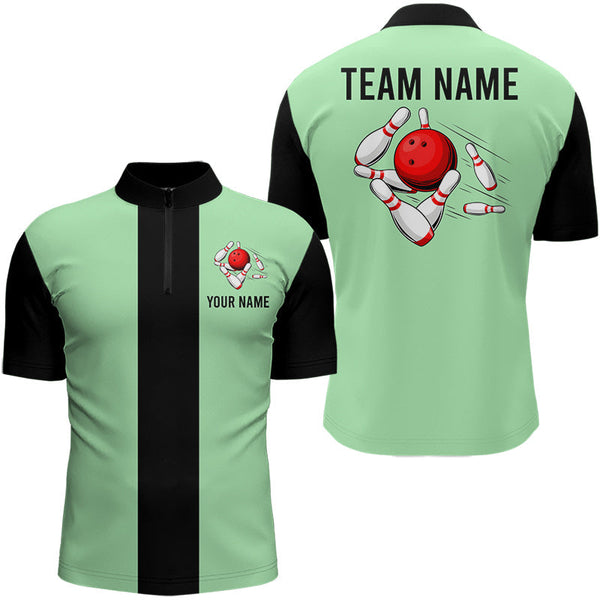 Personalized Mint Green and Black Retro Bowling Shirts For Men custom vintage bowling team jerseys NQS9045