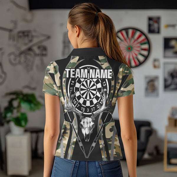 Deer Skull Darts Board Camo Darts Polo, Quarter zip Shirts For Women Custom Team Darts Jersey NQS9444
