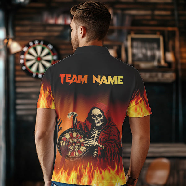 Flame Skull Reaper Darts Polo, Quarter zip Shirts For Men Custom Team Darts Jersey Outfit NQS9447