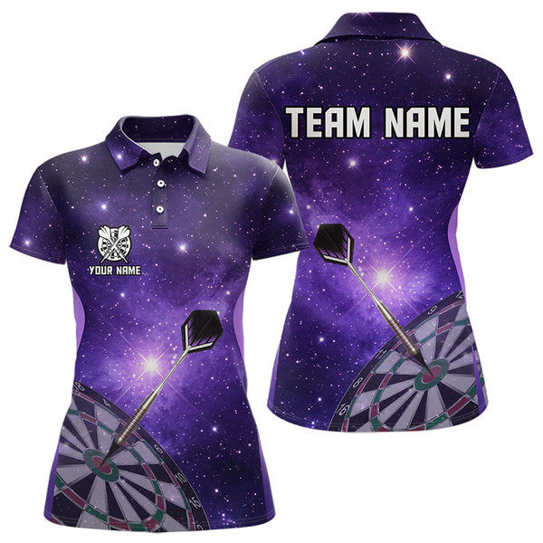 Purple galaxy space pattern Darts Polo, Quarter zip Shirts For Women Custom Team Darts Jersey Outfit NQS9448