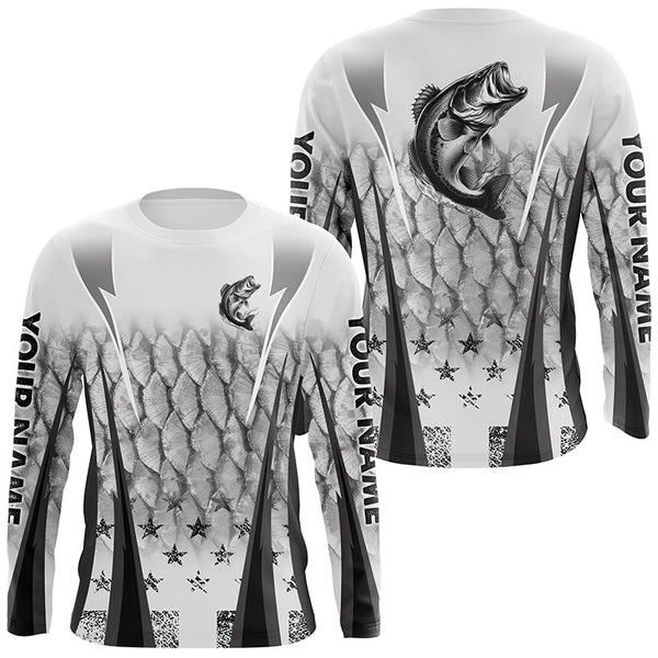 Black and white Largemouth Bass fishing scales Custom performance long sleeve Bass fishing shirts NQS7361
