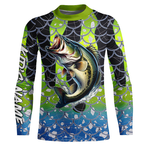 Largemouth Bass Fishing scales customize name performance UV protection long sleeves fishing shirt NQS643