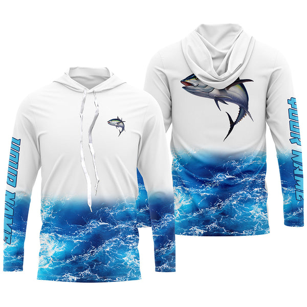 Tuna fishing blue sea wave water camo Custom Name performance long sleeve fishing shirts uv protection NQS3679