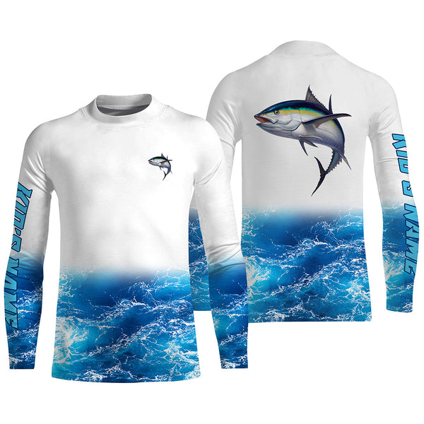 Tuna fishing blue sea wave water camo Custom Name performance long sleeve fishing shirts uv protection NQS3679